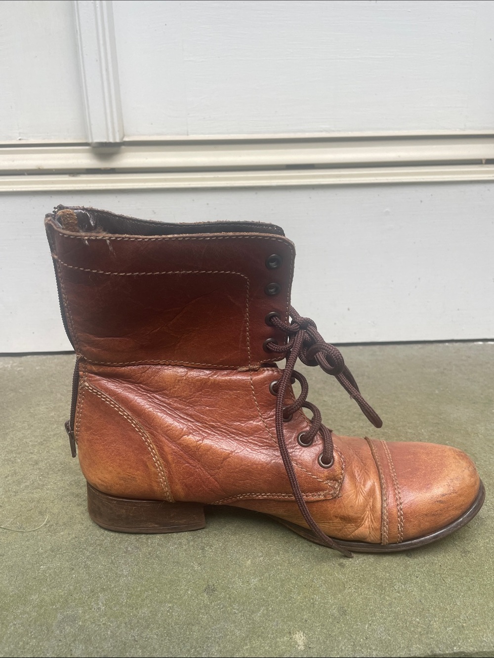 Steve Madden Cognac Brown Leather Lace-Up Ankle Boots - Picture 9 of 16
